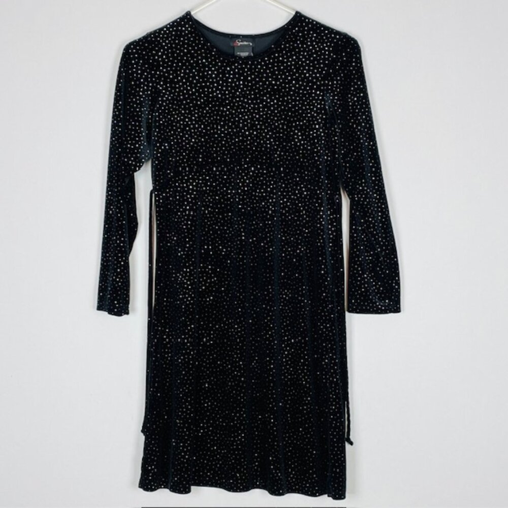 Vtg Y2K Speechless Black Velvet LS Dress Sz 16 Glitter Whimsigoth Hoco Formal